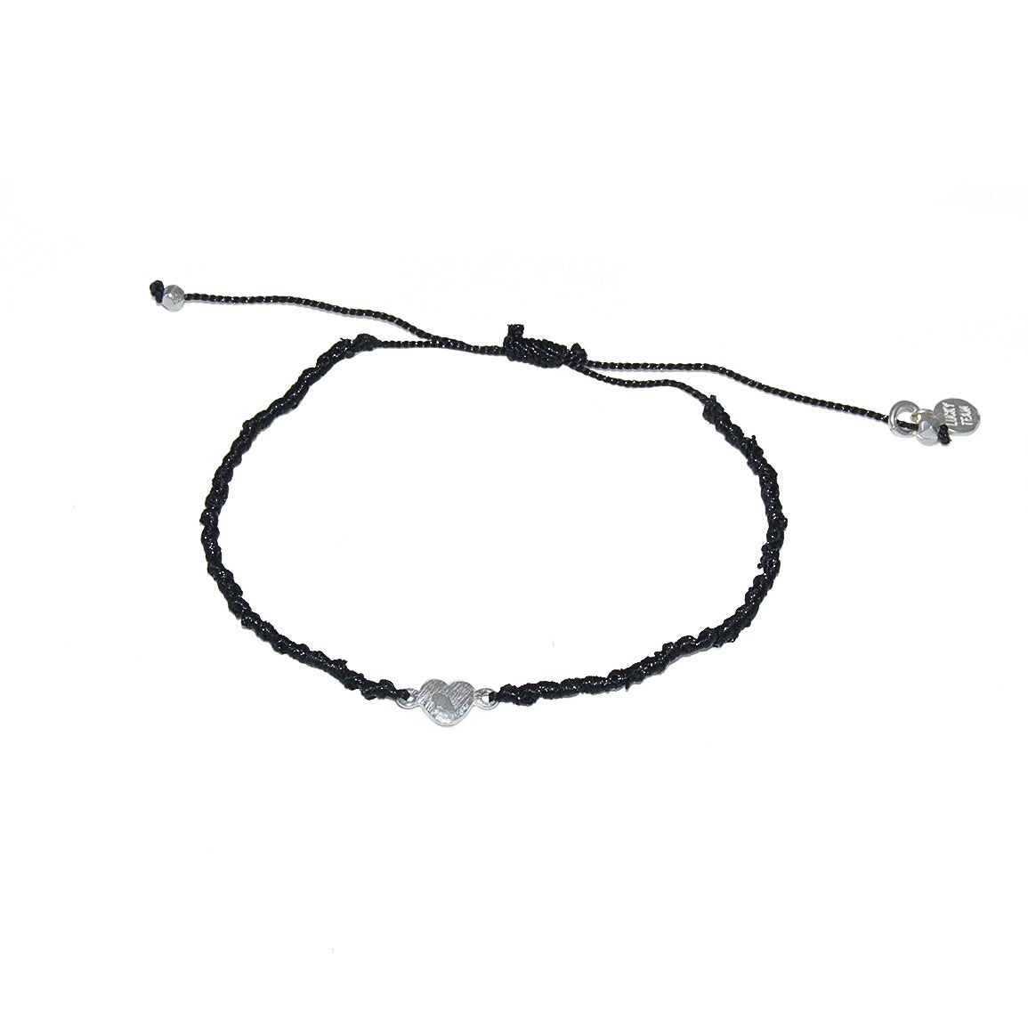 Bracelet cordon et petit coeur argent 925 brossé - NOIR
