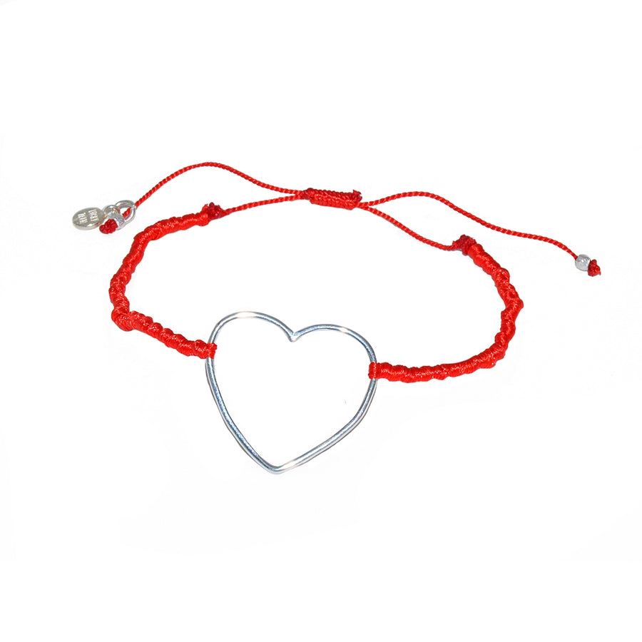 Bracelet cordon et coeur argent 925 - ROUGE