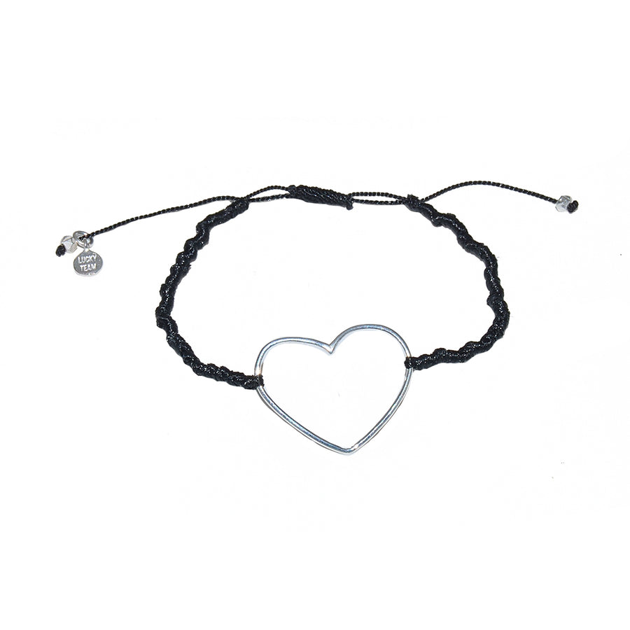 Bracelet cordon et coeur argent 925 - NOIR