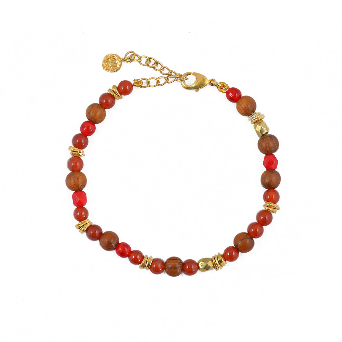 Bracelet doré et perles naturelles mix - MIX ROUGE & BOIS