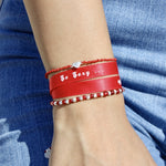 Bracelet cordon et petit coeur argent 925 brossé - ROUGE