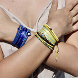Bracelet vinyle jaune et perle bohà¨me argent 925