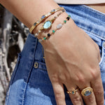 Jonc doré texturé fleurs et 3 pierres - LABRADORITE