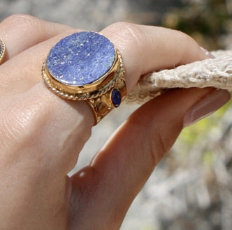 Chevalière dorée XXL pierre ronde - 50 / LAPIS