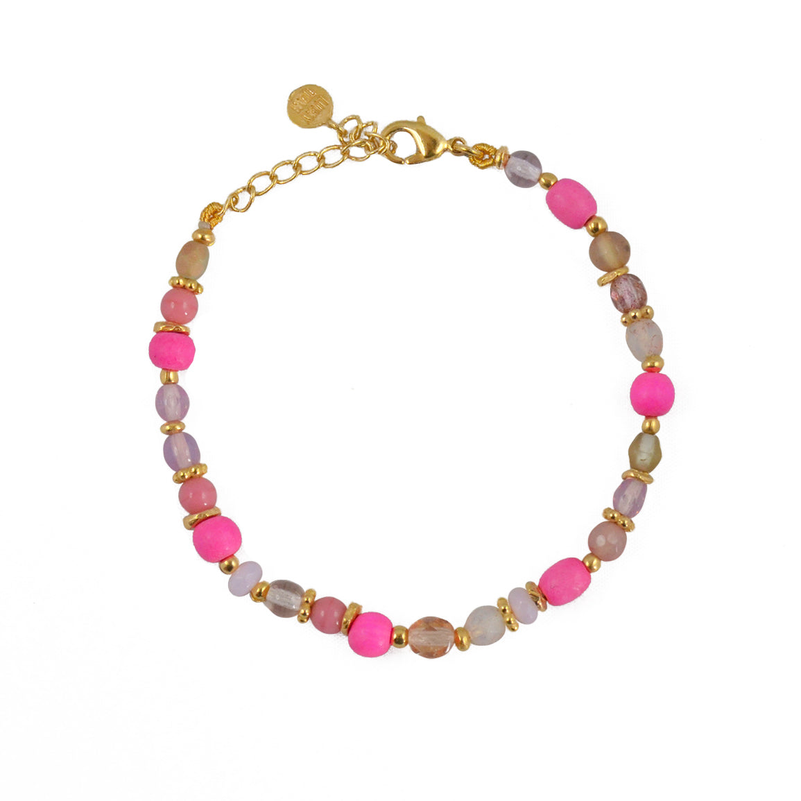 Bracelet pierres naturelles et disques dorés - MIX ROSE