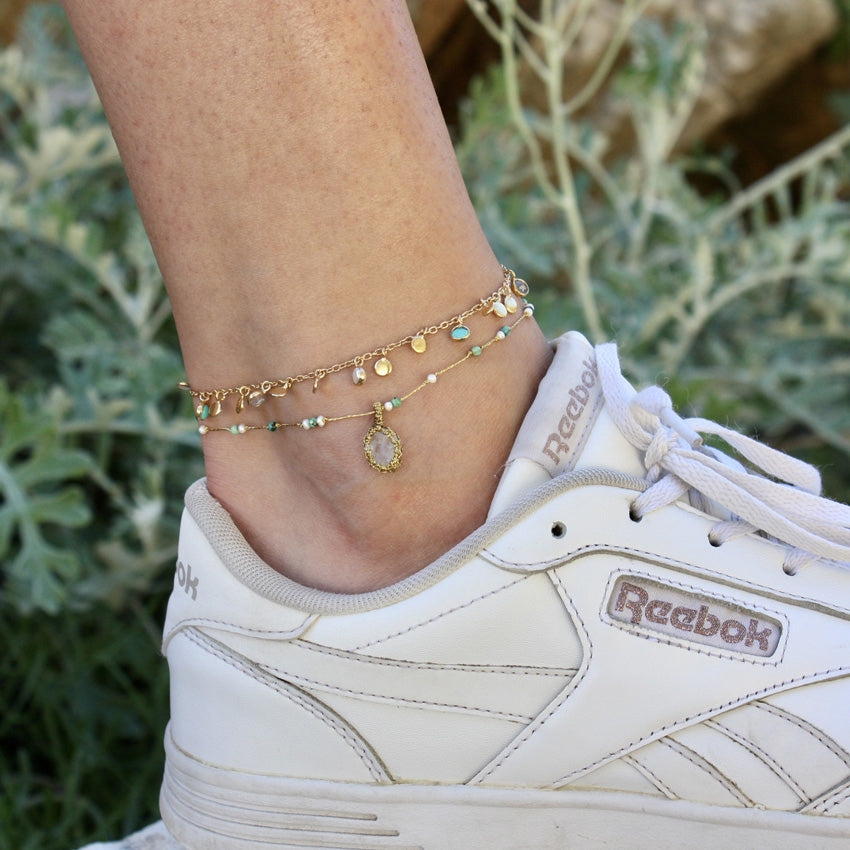 Bracelet de cheville cordon doré labradorite howlite