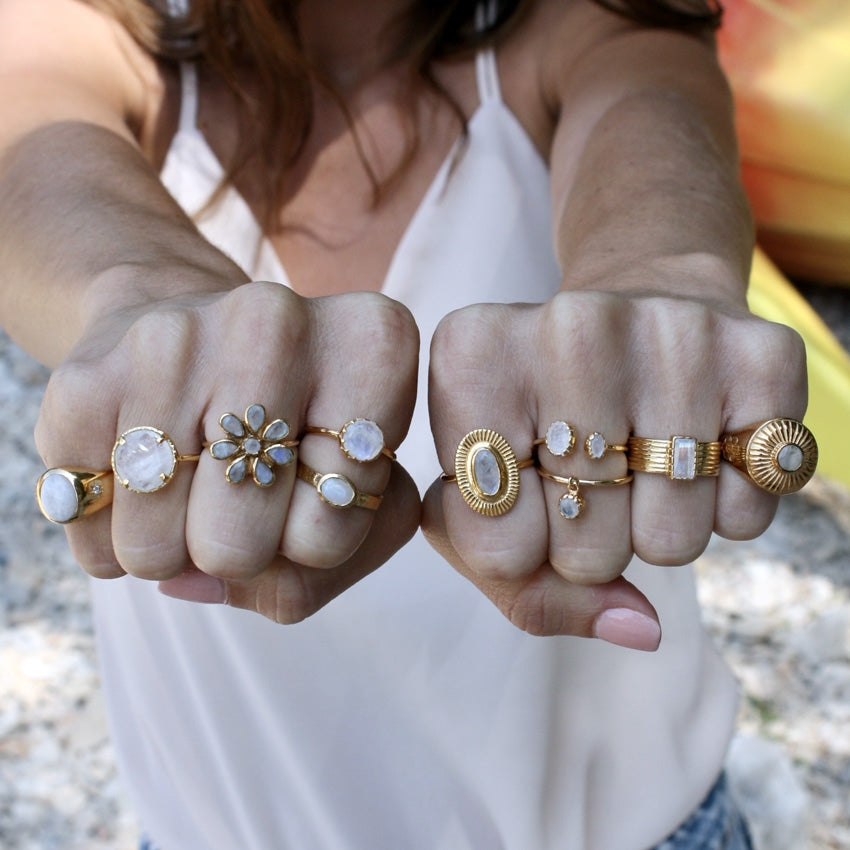 Bague dorée pierre ronde 4 griffes