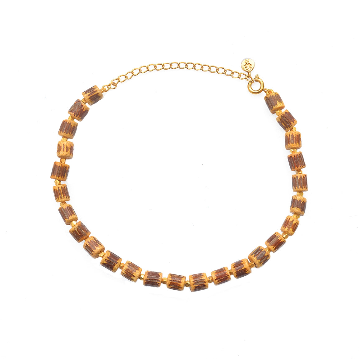 Bracelet de cheville doré et bois