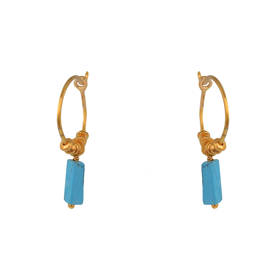 Créoles dorées et et pierres rectangulaires - TURQUOISE