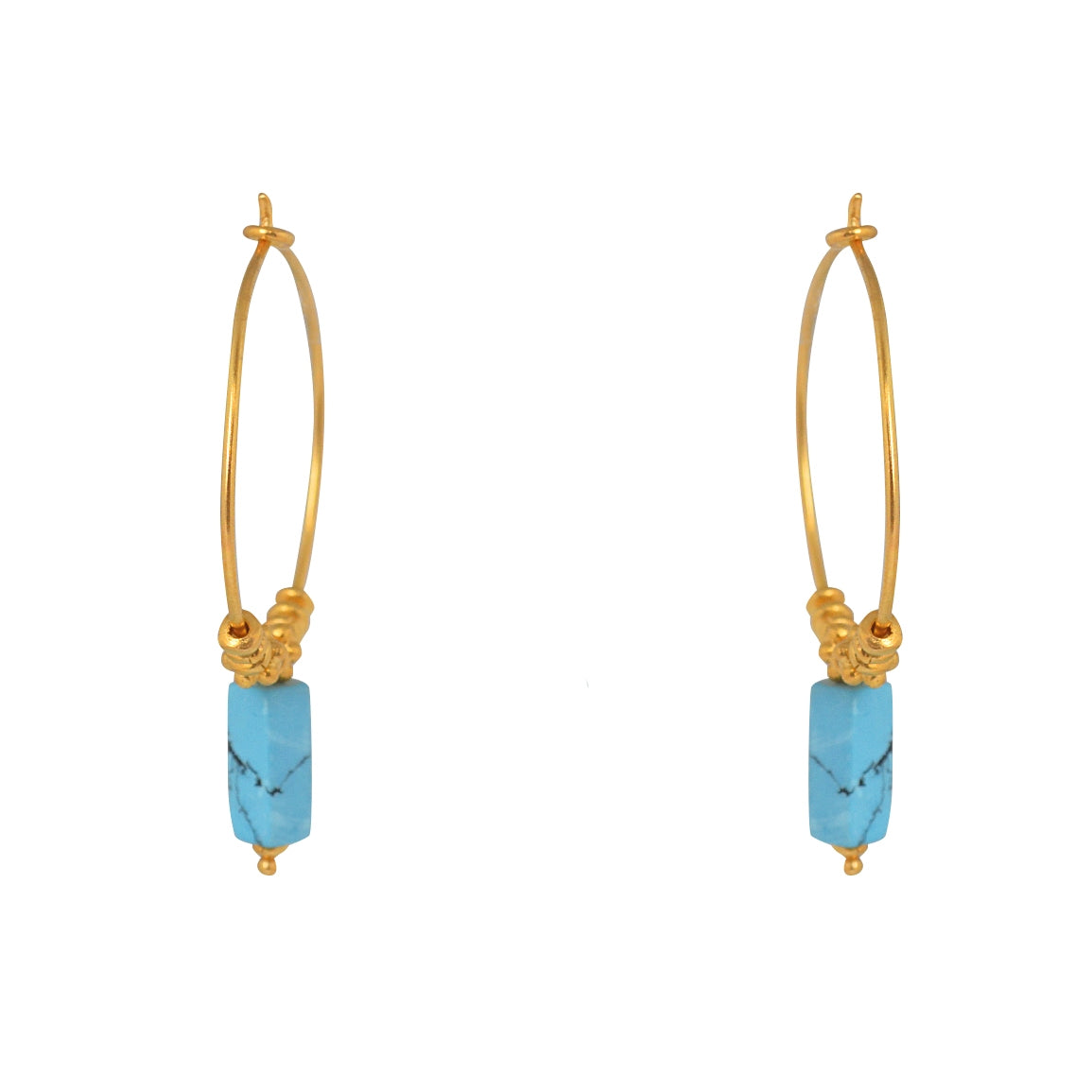Créoles dorées et pierre carrée - TURQUOISE