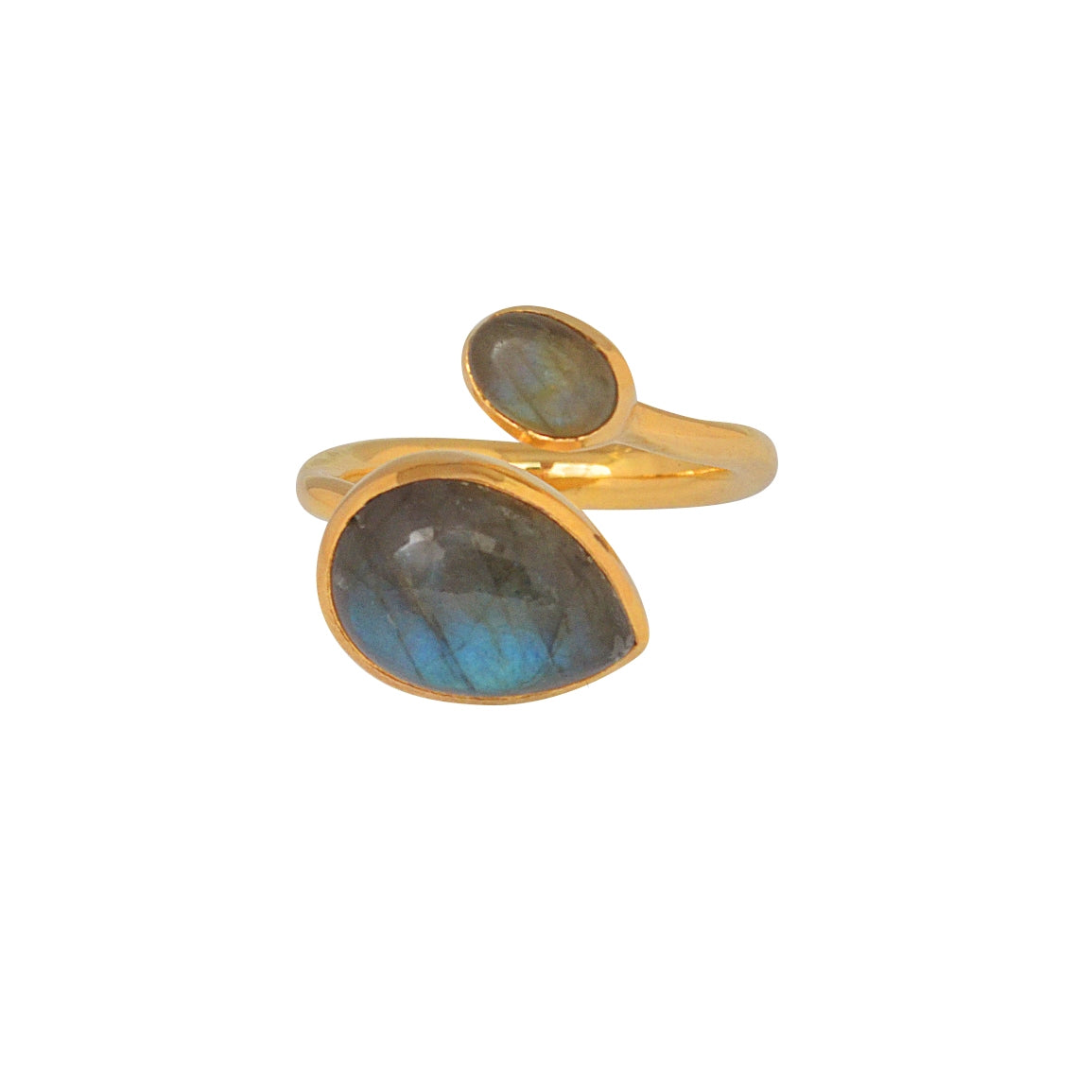 Bague dorée ouverte et labradorite
