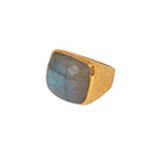 Chevalière dorée pierre facettée et fleurs