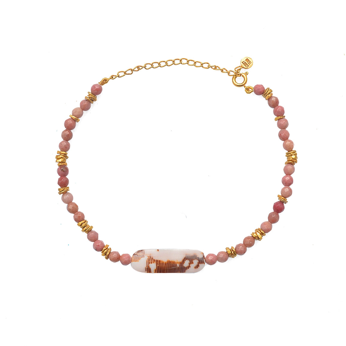 Bracelet de cheville agathe rose et coquillage