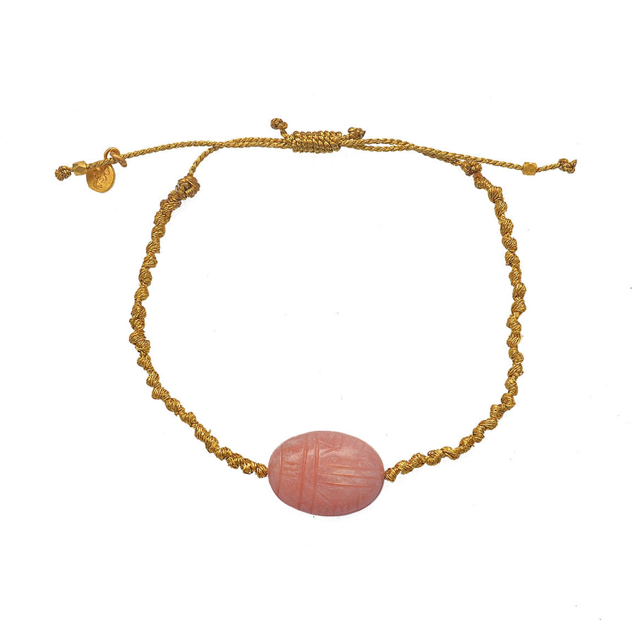 Bracelet cordon doré scarabée pierre naturelle