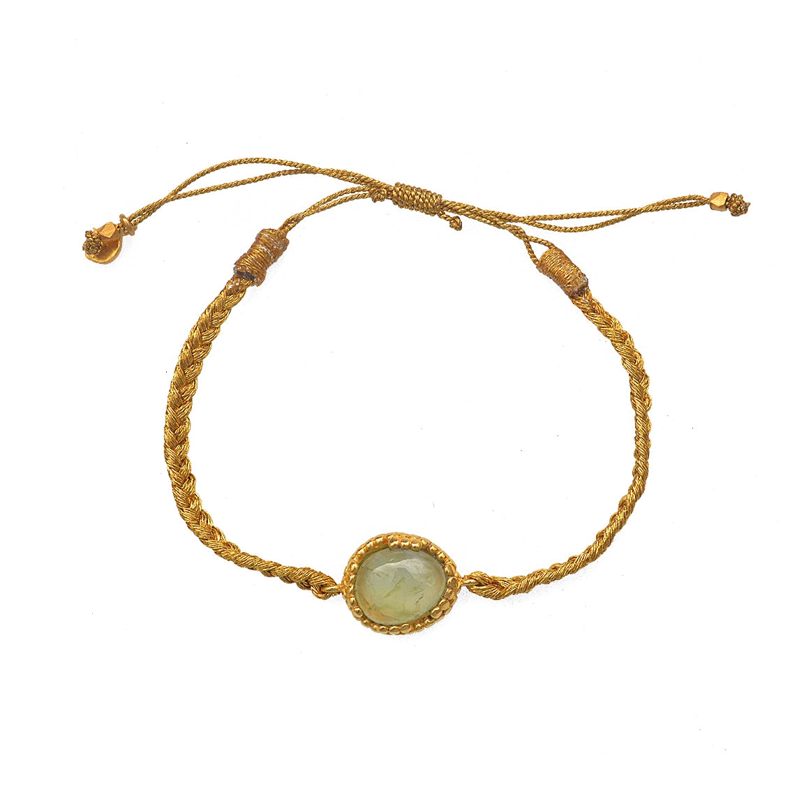 Bracelet cordon tressé doré et pierre cabochon - PREHNITE