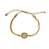 Bracelet cordon tressé doré et pierre cabochon - PREHNITE