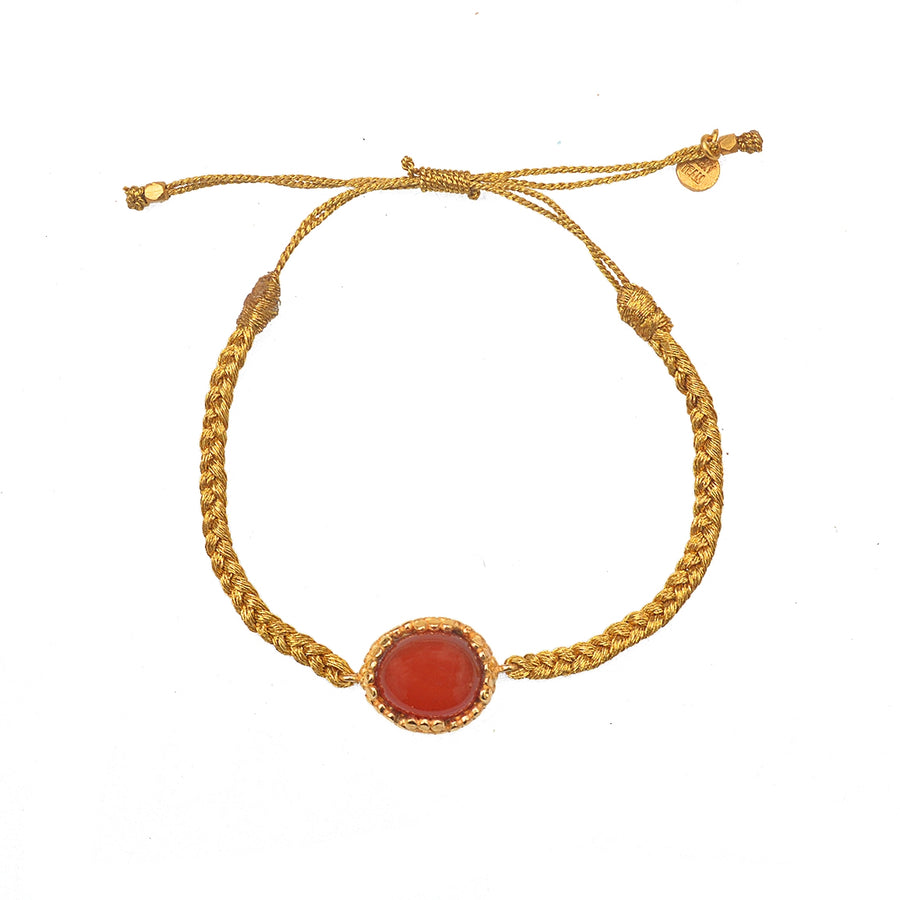 Bracelet cordon tressé doré et pierre cabochon - ONYX ROUGE