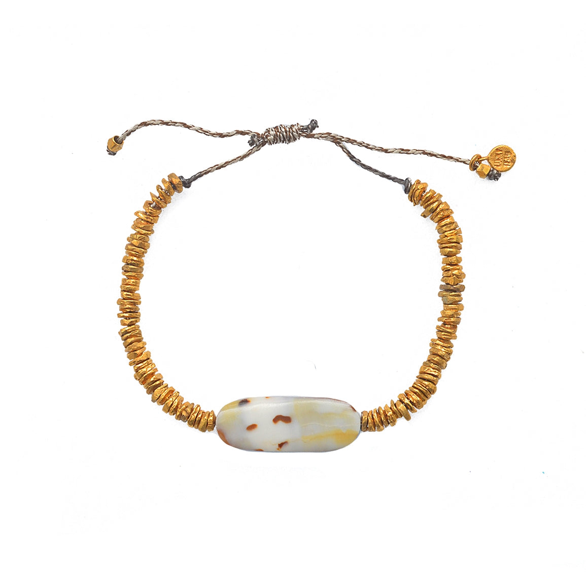 Bracelet cordon disques dorés et coquillage