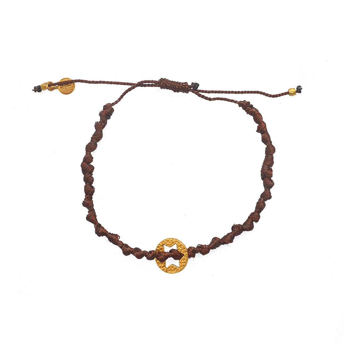Bracelet cordon médaille martelée étoile de David dorée -