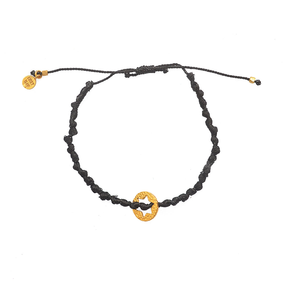 Bracelet cordon médaille martelée étoile de David dorée -