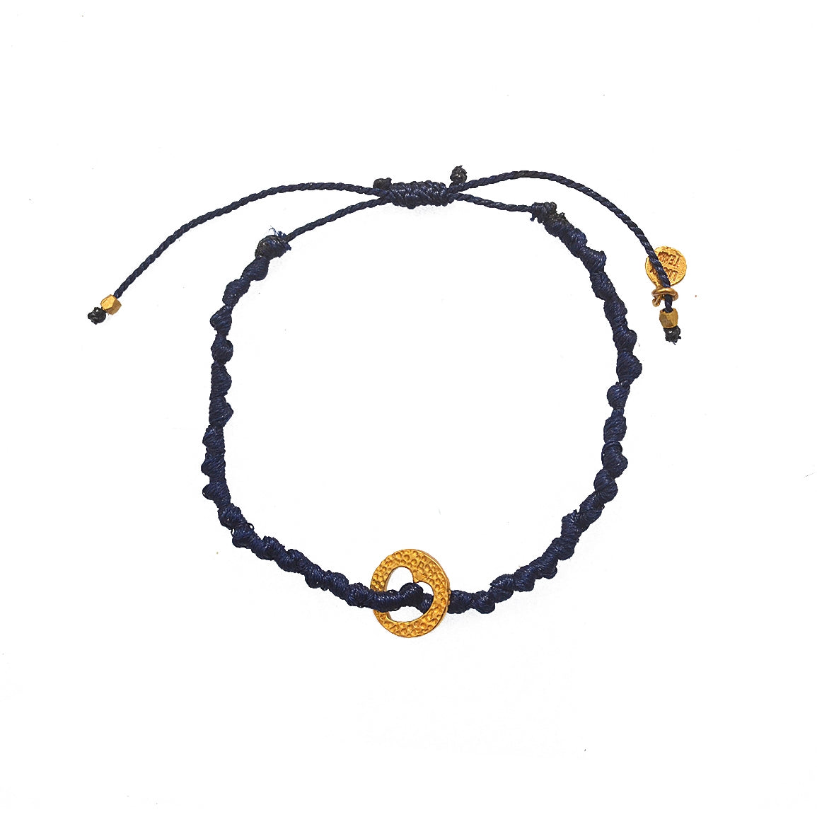 Bracelet cordon médaille martelée coeur - BLEU MARINE