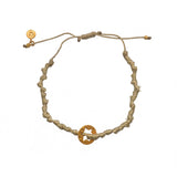 Bracelet cordon médaille martelée étoile de David dorée -