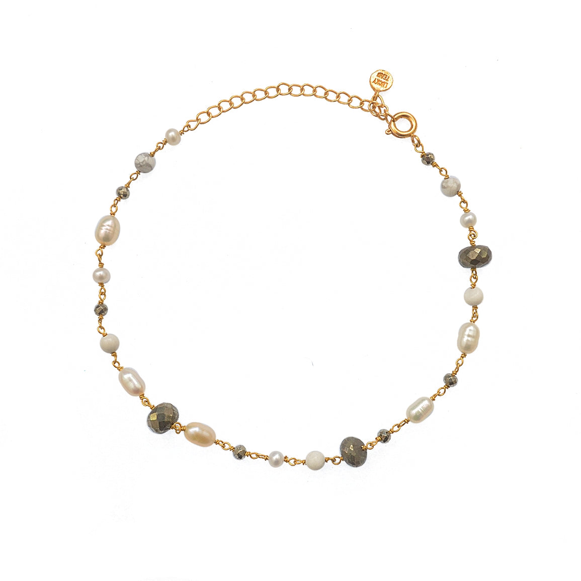 Bracelet de cheville doré et pierres - HOWLITE - PYRITE