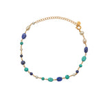 Bracelet de cheville doré et pierres - LAPIS - TURQUOISE -