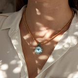 Collier cordon et oeil en nacre - BLEU