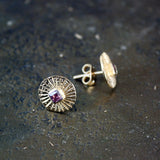 Boucles dorées rond strié et pierre - TOURMALINE