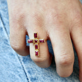 Bague croix dorée à l’or fin 18k - 50 / RUBIS - Bagues