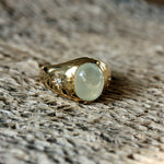 Chevalière dorée pierre cabochon et zircons - 50 / PREHNITE