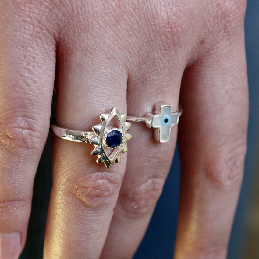 Bague oeil turc croix en argent 925 - Bagues