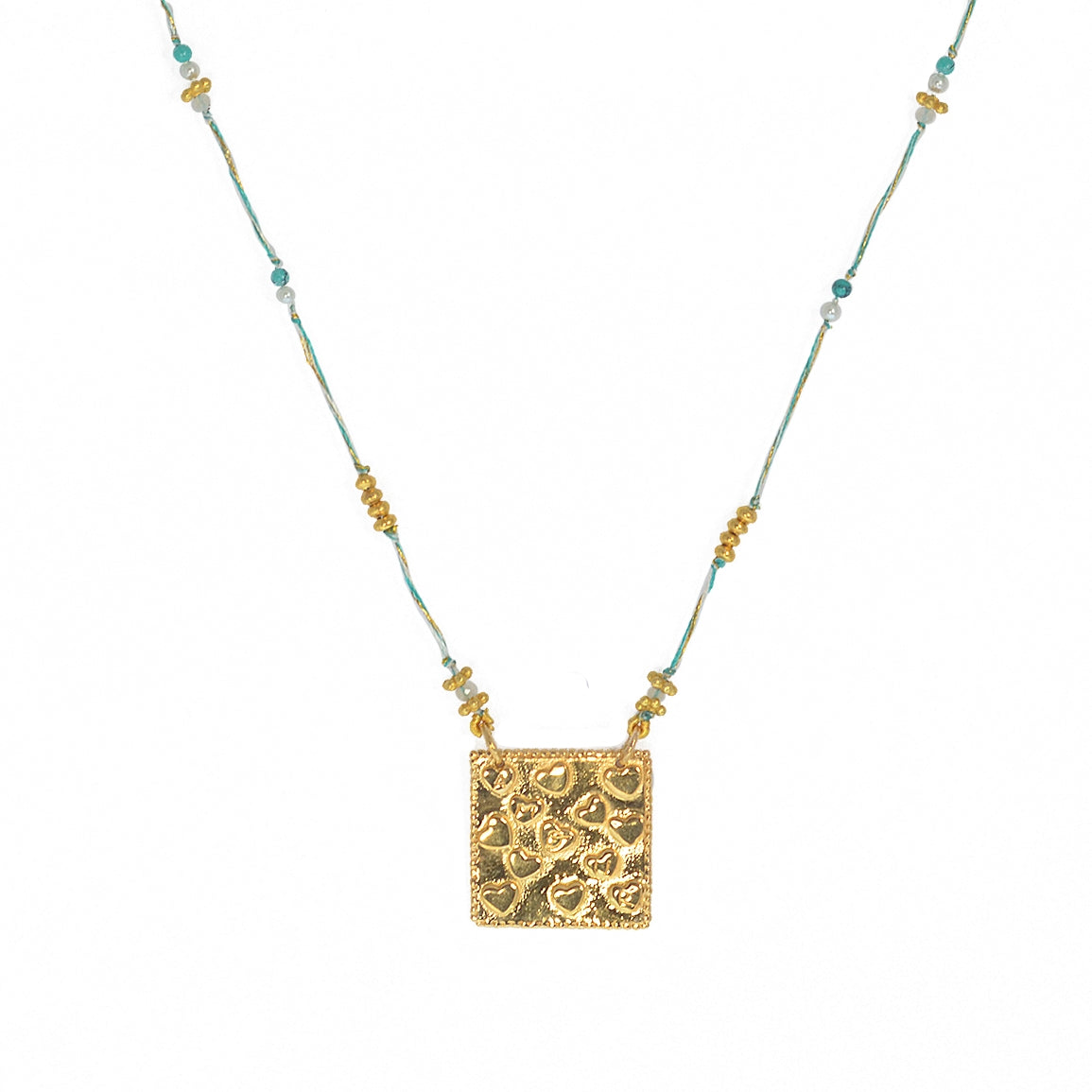 Collier cordon multi pierres plaque coeurs amour - TURQUOISE