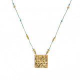 Collier cordon multi pierres plaque coeurs amour - TURQUOISE