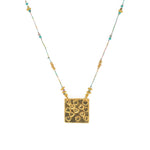 Collier cordon multi pierres plaque coeurs amour - TURQUOISE