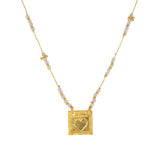 Collier cordon doré pierres et plaque bonheur coeur - PIERRE