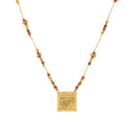 Collier cordon doré pierres et plaque bonheur coeur - ONYX