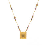 Collier cordon doré pierres et plaque bonheur coeur -