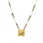 Collier cordon doré pierres et plaque bonheur coeur - RUBIS