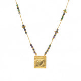 Collier cordon doré pierres et plaque bonheur coeur - RUBIS