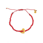 Bracelet cordon et coeur martelé - ROUGE