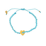 Bracelet cordon et coeur martelé - TURQUOISE