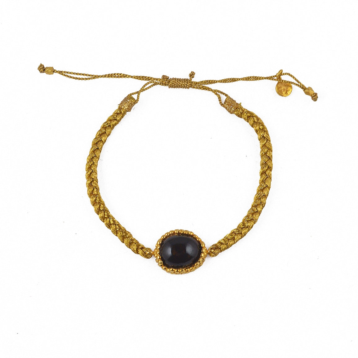 Bracelet cordon tressé doré et pierre cabochon - ONYX NOIRE