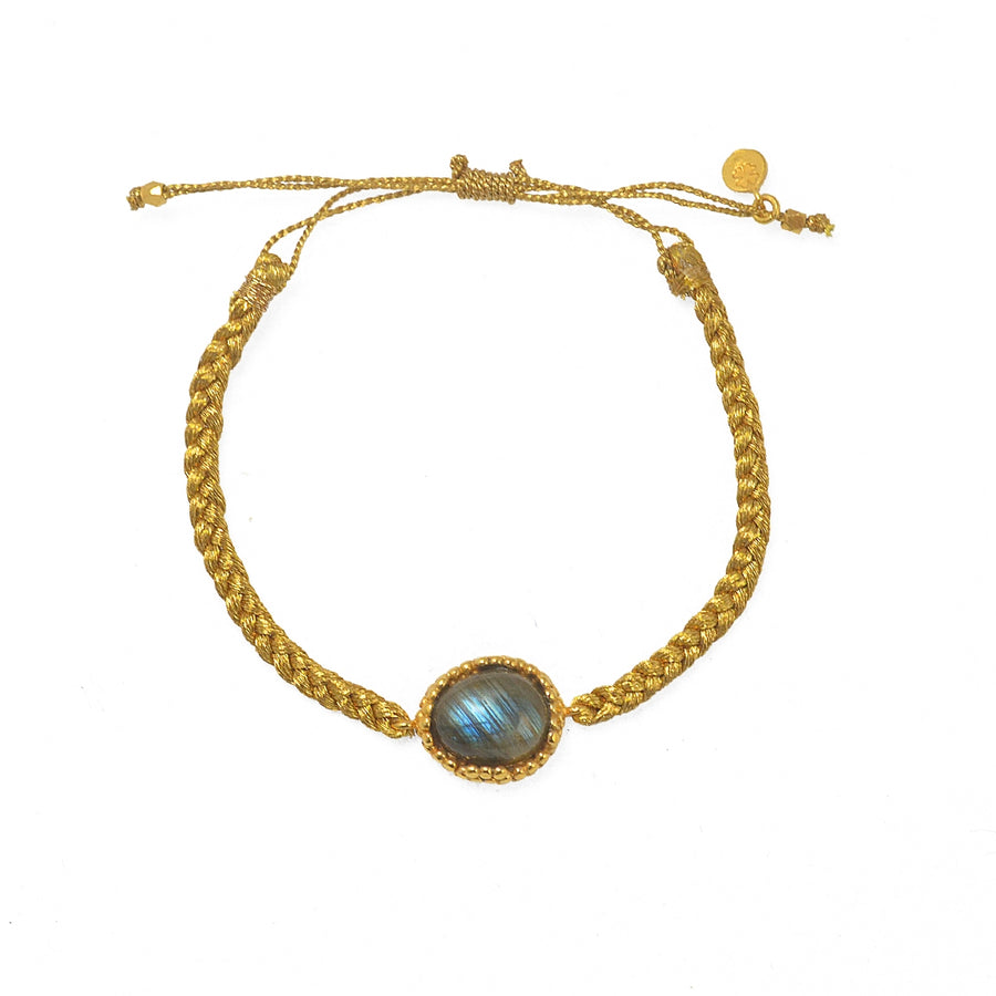 Bracelet cordon tressé doré et pierre cabochon - LABRADORITE