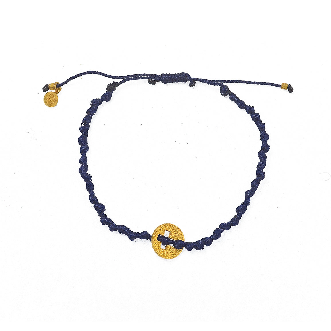 Bracelet cordon et croix martelée - BLEU MARINE