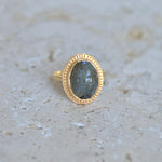 Bague dorée scarabée taillé dans la pierre et contour doré