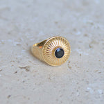 Chevalière dorée et pierre ronde - 50 / ONYX NOIRE