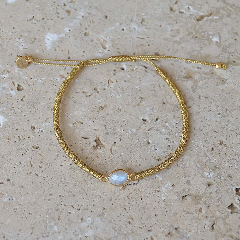 Bracelet tressé doré et pierre - PIERRE DE LUNE
