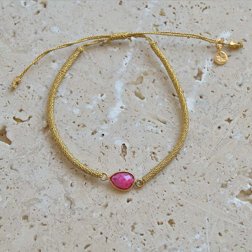 Bracelet tressé doré et pierre - RUBIS